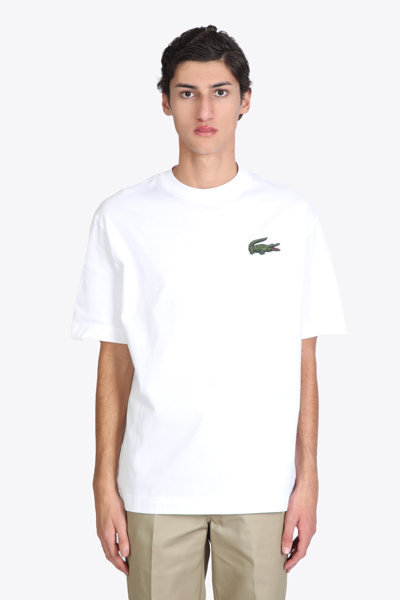 Lacoste T-shirt White Cotton Oversized T-shirt With Big Crocodile Patch. |  ModeSens