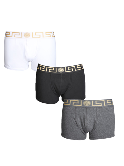 Shop Versace Pack Of Three Boxers In Nero-grigio-bianco