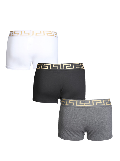 Shop Versace Pack Of Three Boxers In Nero-grigio-bianco