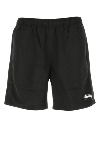 Shop Stussy Black Nylon Bermuda Shorts
