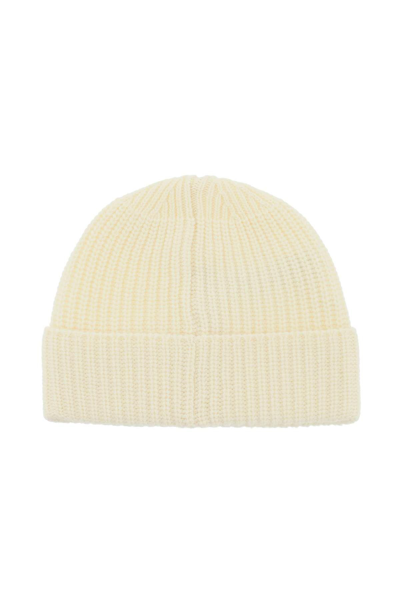 Shop Stone Island Wool Beanie With Logo In Bco Naturale
