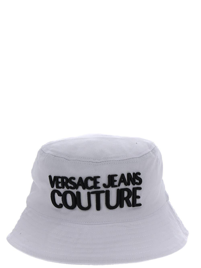 Shop Versace Jeans Couture Embroidered Bucket Hat In White/black