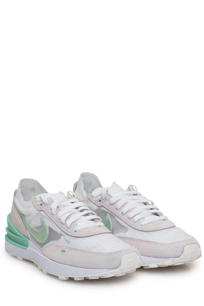 Shop Nike Waffle One Lace-up Sneakers In White/enamel Green-sail