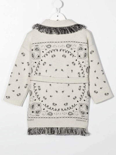 Shop Alanui Kids White Bandana Cardigan In Black/white