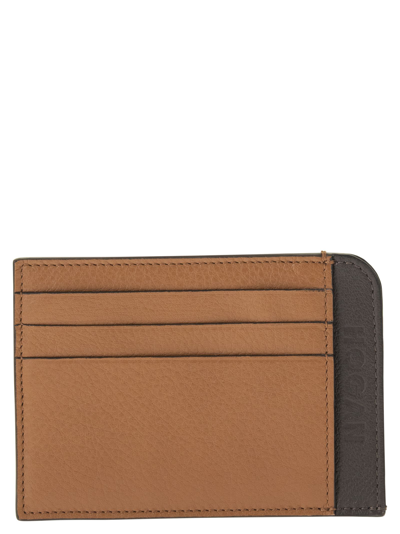 Shop Hogan Leather Credit Card Case In (brandy Chiaro)(ebano)