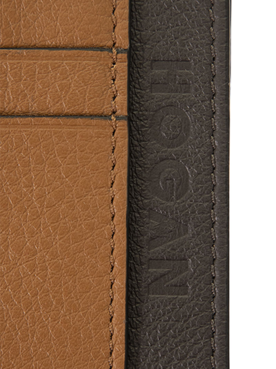 Shop Hogan Leather Credit Card Case In (brandy Chiaro)(ebano)
