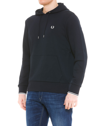 Shop Fred Perry Logo Hoodie In Navy