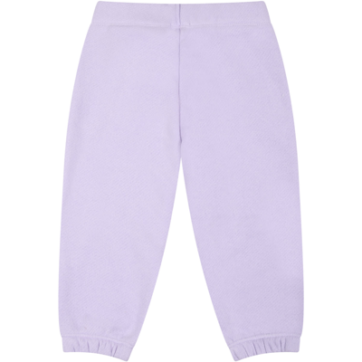 Shop Palm Angels Lilac Sweatpants For Baby Girl With White Logo In Lilla