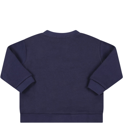 Shop Palm Angels Blue Sweatshirt For Baby Boy With White Logo In Blu Navy