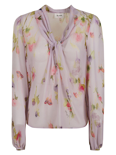 Shop Blugirl Gathered Front V-neck Floral Top  In Multicolor