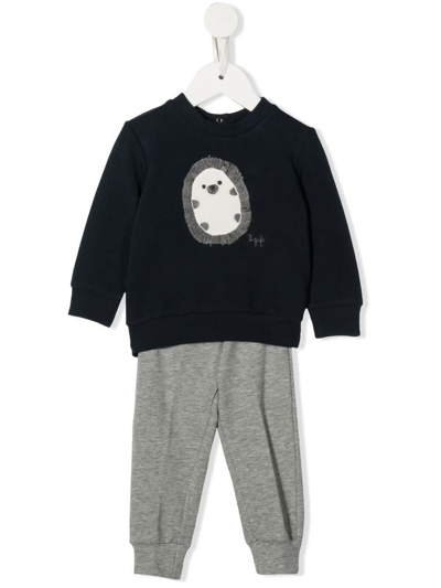 Shop Il Gufo Grey And Blue Baby Suit With Embroidered Hedgehog In Blu Grigio