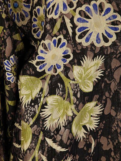 Shop Etro Floral Pattern Fringe Detailed Draped Poncho In Blu