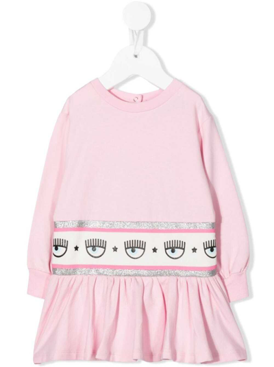 Shop Chiara Ferragni Light Pink Sweater Dress In Cotton With Embossed Logo On The Waist In (rosa Fairytale)