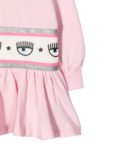 Shop Chiara Ferragni Light Pink Sweater Dress In Cotton With Embossed Logo On The Waist In (rosa Fairytale)