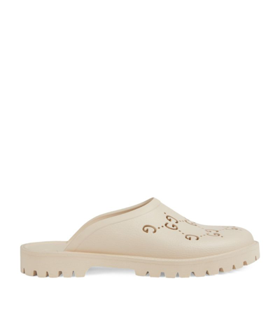 Shop Gucci Rubber Gg Perforated Slippers In White