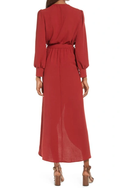 Fraiche By J Long Sleeve Faux Wrap Dress In Rust