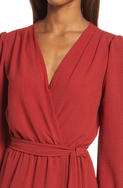 Fraiche By J Long Sleeve Faux Wrap Dress In Rust