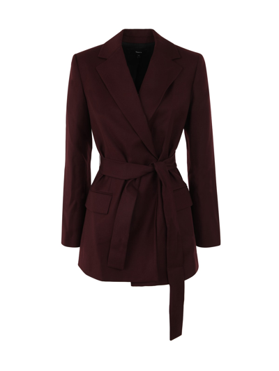 Shop Theory Double Breasted Belted Jacket In Wvv Merlot