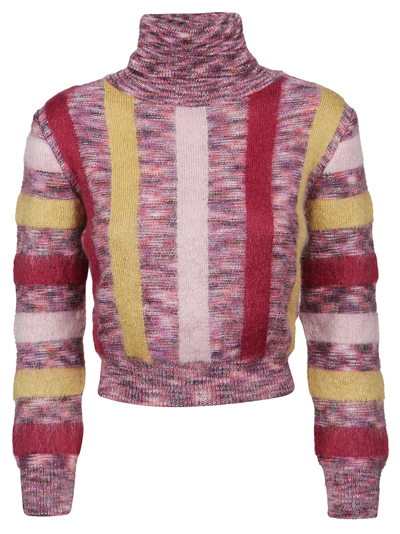 Shop Dsquared2 Stripe Crop Turtleneck Sweater In Wine/sunflower/pink