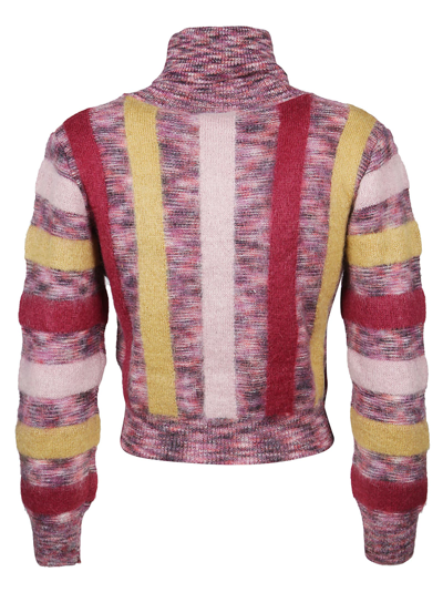 Shop Dsquared2 Stripe Crop Turtleneck Sweater In Wine/sunflower/pink
