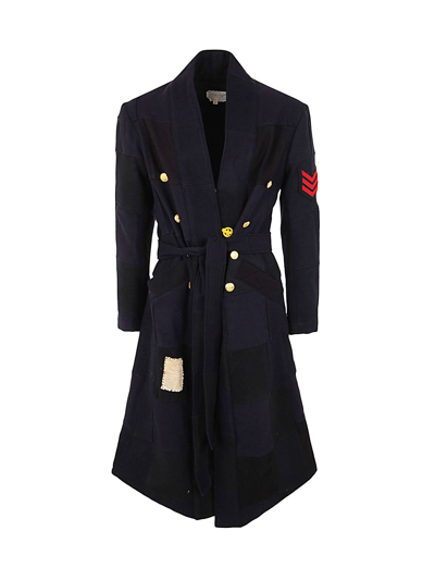 Shop Greg Lauren Scrapwork Gl1 Overcoat In Navy Blue Sailor