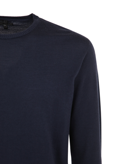 Md75 Wool Basic Crew Neck Sweater In Basic Blue