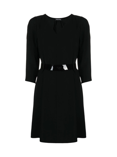 Shop Emporio Armani Round Neck Mini Dress In Black