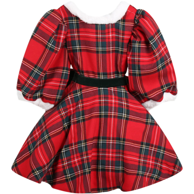 Shop La Stupenderia Red Dress For Girl With Check And Bow In Multicolor