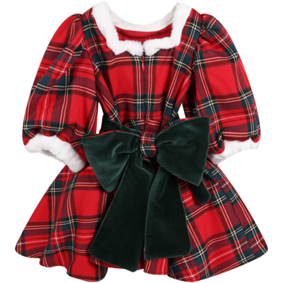 Shop La Stupenderia Red Dress For Girl With Check And Bow In Multicolor