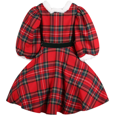 Shop La Stupenderia Red Dress For Baby Girl With Check And Bow In Multicolor