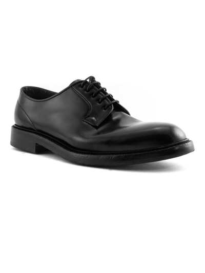Shop Green George Black Brushed Leather Derby Shoes In Nero