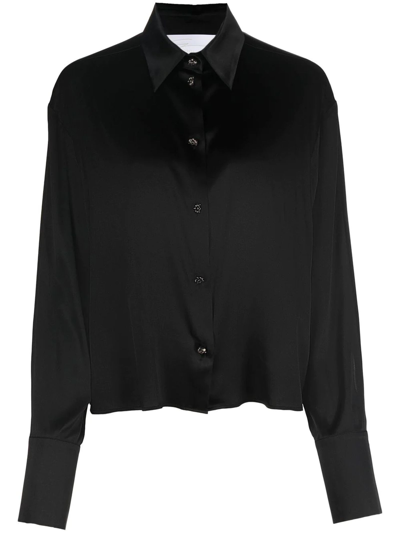 Shop Genny Black Stretch Silk Satin Shirt In Nero