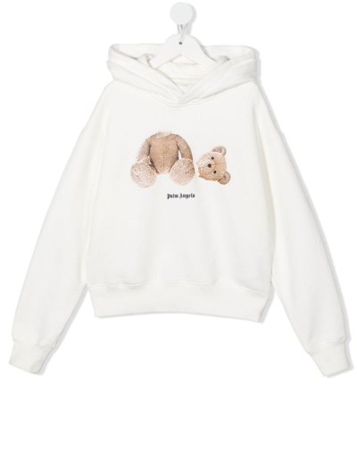 Shop Palm Angels White Cotton Hoodie In Panna