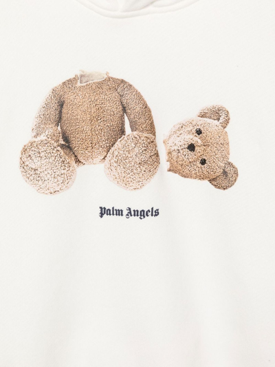 Shop Palm Angels White Cotton Hoodie In Panna