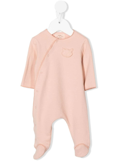 Shop Teddy &amp; Minou Baby Pink Fleece Babysuit With Cat Face In Frappè