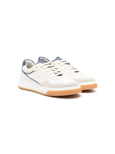 Shop Brunello Cucinelli White Leather Sneakers In Panna