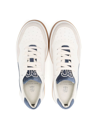 Shop Brunello Cucinelli White Leather Sneakers In Panna