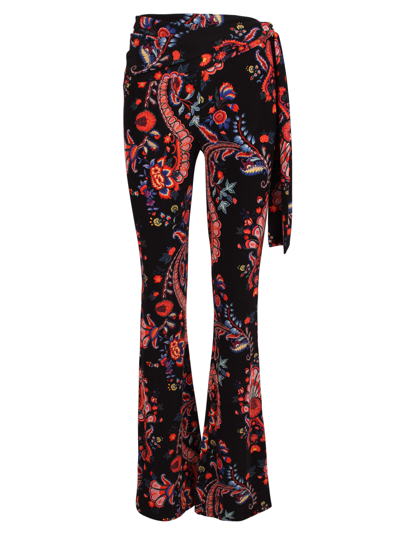 Shop Paco Rabanne Paisley Print Flared Trousers In Black