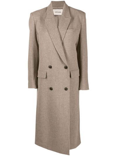 Low Classic Neutral Double-breasted Longline Coat In Nude