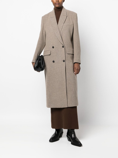 Low Classic Neutral Double-breasted Longline Coat In Nude