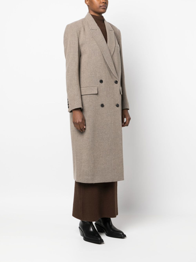 Low Classic Neutral Double-breasted Longline Coat In Nude