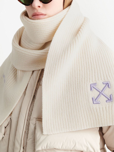 Shop Off-white Arrow Ribbed Scarf In White