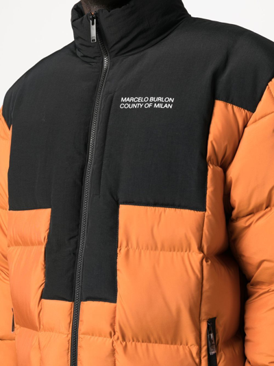 Shop Marcelo Burlon County Of Milan Padded Zip-up Jacket In Orange