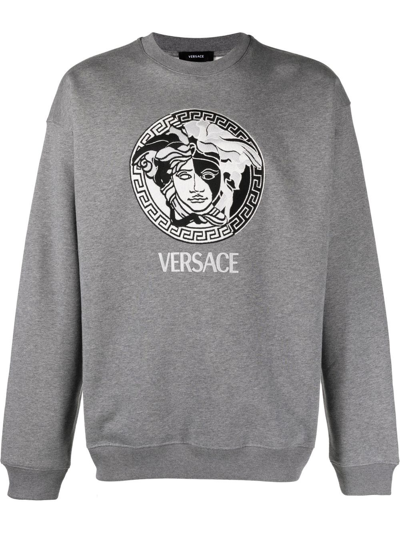 Versace Grey Medusa Embroidered Cotton Sweatshirt | ModeSens