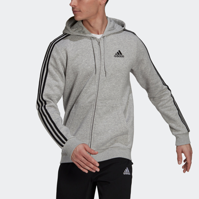 Adidas Originals Adidas Men's Essentials French Terry 3-stripes Full Zip  Hoodie In Medium Grey Heather | ModeSens