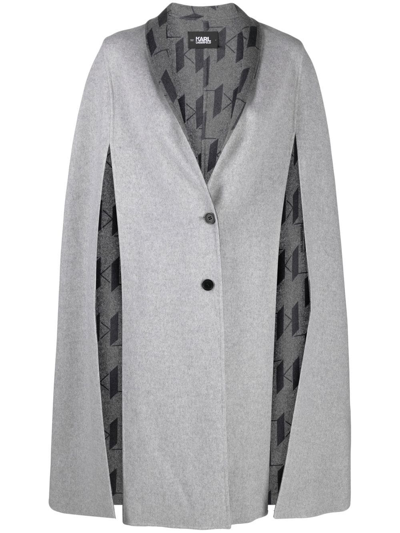 Shop Karl Lagerfeld Intarsia Knit Logo Reversible Cape In Grey
