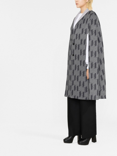 Shop Karl Lagerfeld Intarsia Knit Logo Reversible Cape In Grey