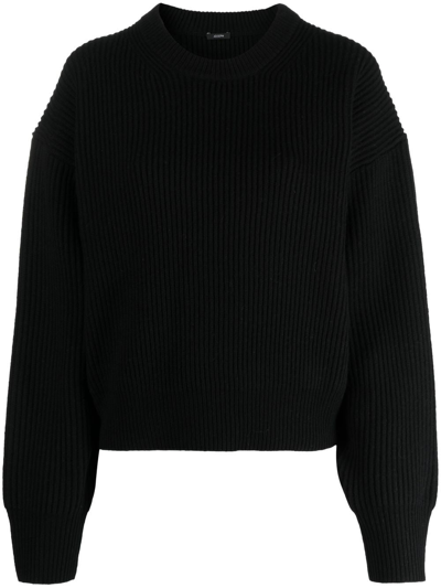 Joseph Round-neck Cardigan-stitch Knitted Jumper In Schwarz