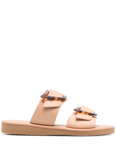 Shop Ancient Greek Sandals Buckle-embellished Flat Sandals In Neutrals