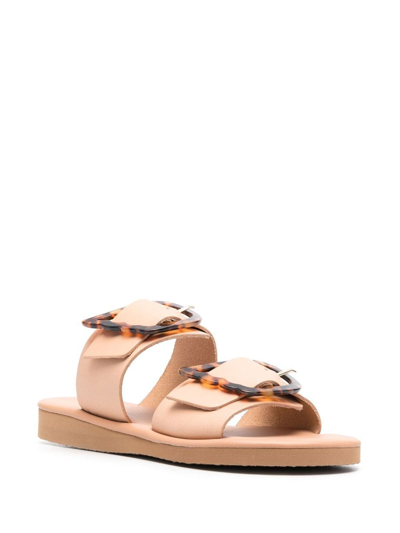 Shop Ancient Greek Sandals Buckle-embellished Flat Sandals In Neutrals